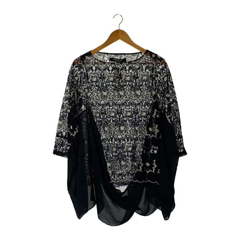 JUNYA WATANABE COMME des GARCONS/LS Blouse/S/NVY/Nylon/All Over Print/AD2011/ﾚｰｽﾌﾞﾗｳｽ Elegant Silk Blouse