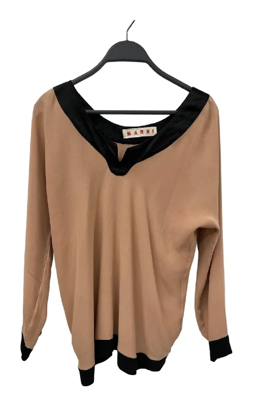 MARNI/LS Blouse/38/Polyester/BEG/ Drape Neck Blouse