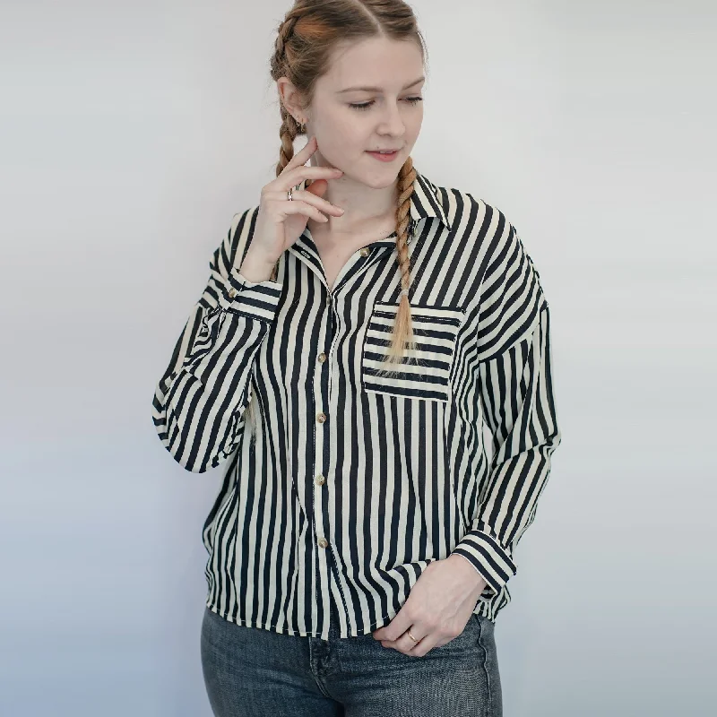 Striped Blouse (Taupe + Black) Pastel Color Blouse