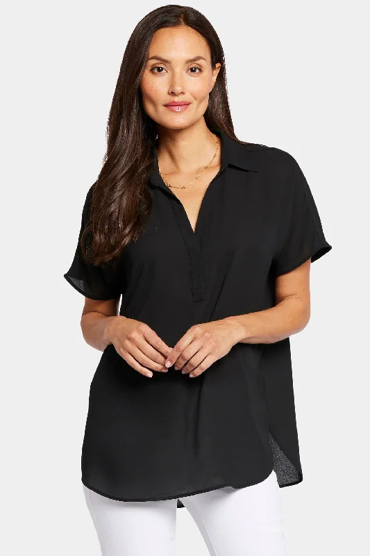 Becky Short Sleeved Blouse - Black Flowy Bohemian Blouse