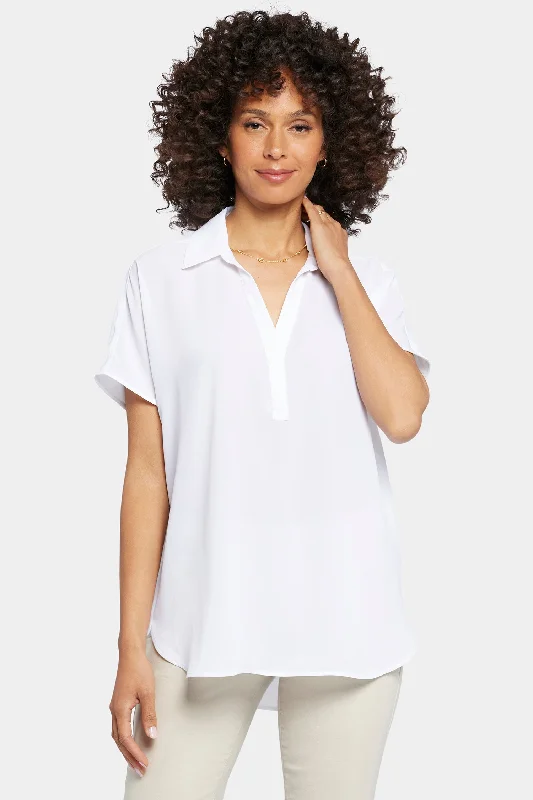 Becky Short Sleeved Blouse - Optic White Frilled Cuff Blouse