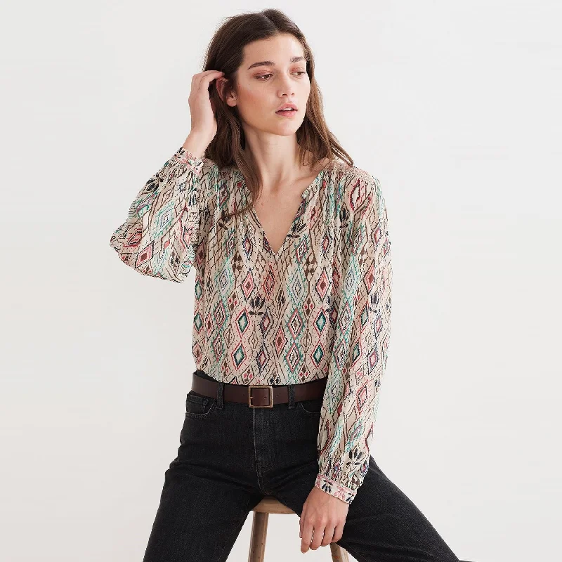 Brinn Azteca Lurex Blouse Lightweight Linen Blouse