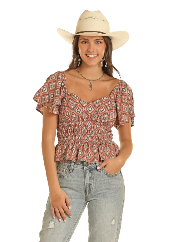 Women's Rock & Roll Cowgirl Blouse #BW51T03908 Collared Satin Blouse