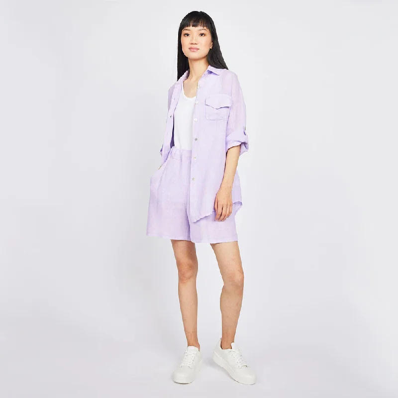 Double Pocket Linen Blouse (Lilac) Balloon Sleeve Blouse