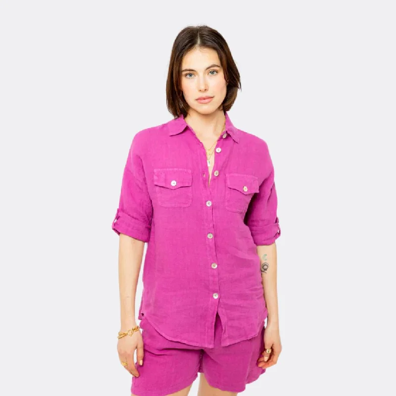 Double Pocket Linen Blouse (Orchid) Satin Drape Blouse