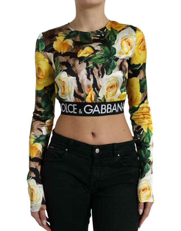 Elegant Floral Cropped Blouse Top Double-Layered Blouse