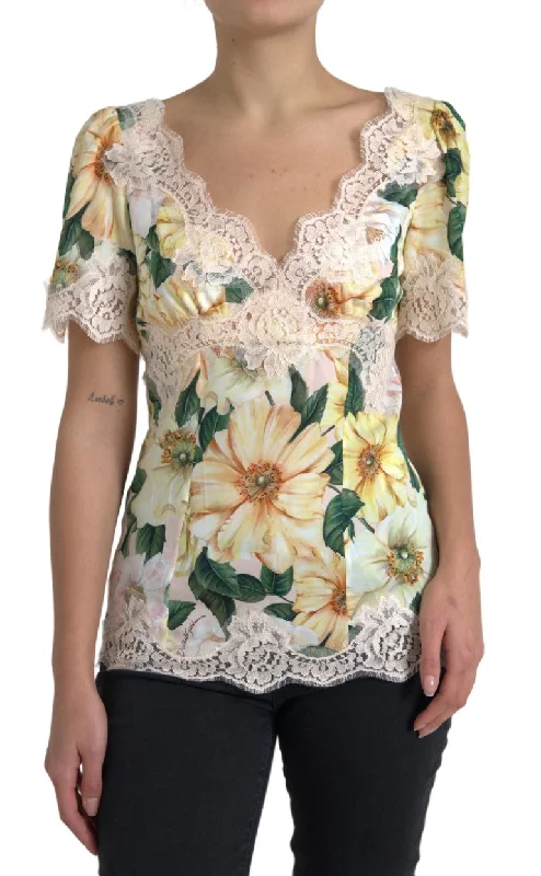 Elegant Floral Print Silk Blouse Lightweight Floral Blouse