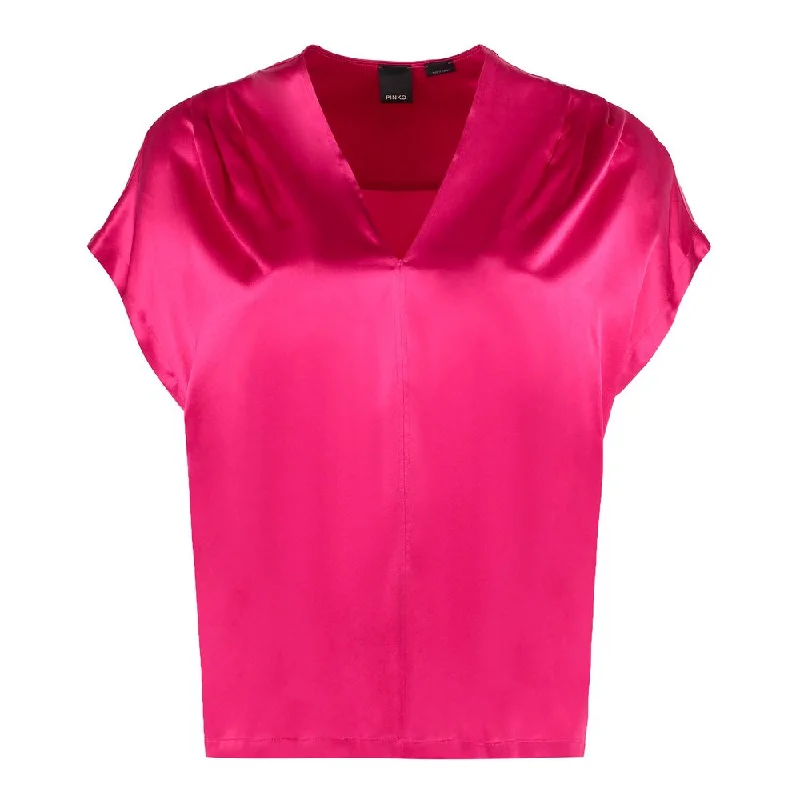 Elegant Fuchsia Silk Blend Blouse Modern Work Blouse