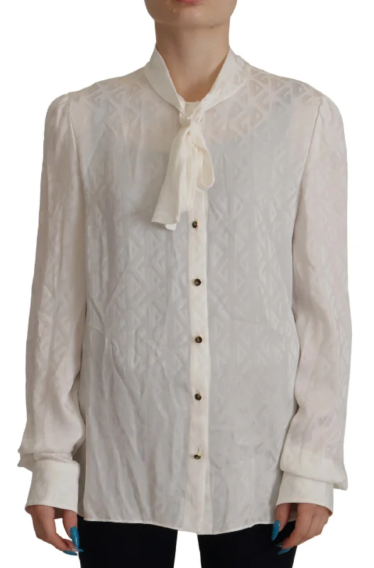 Elegant Silk Ascot Collar Blouse Textured Cotton Blouse