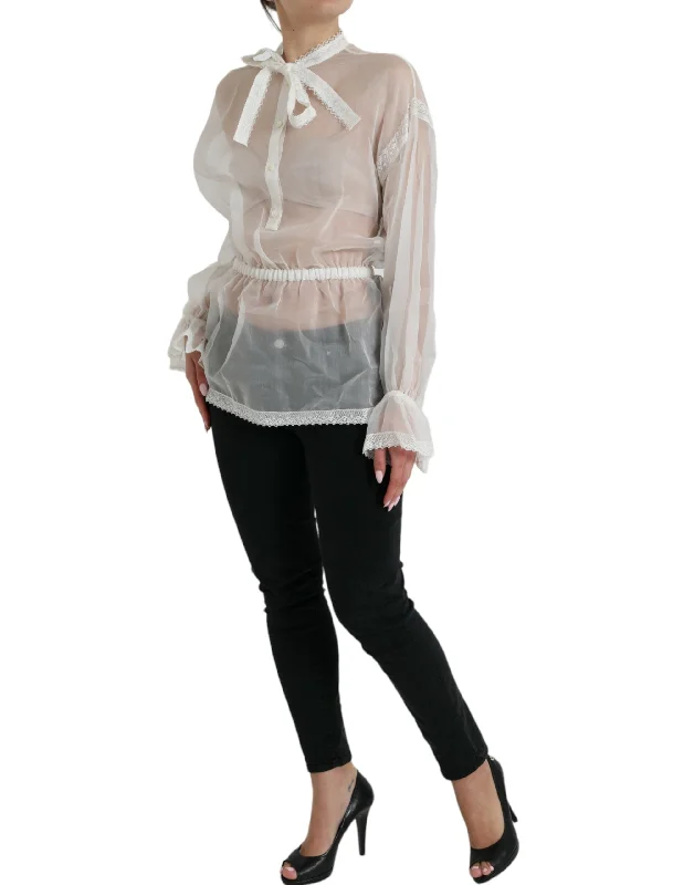 Elegant Silk Blend Long Sleeve Blouse Collared Satin Blouse