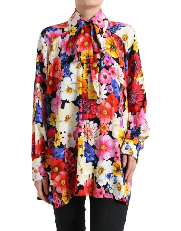 Floral Silk Blouse with Front Tie Fastening Everyday Stylish Blouse