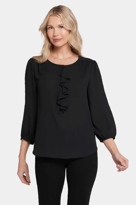 Flounce Front Blouse - Black Backless Summer Blouse