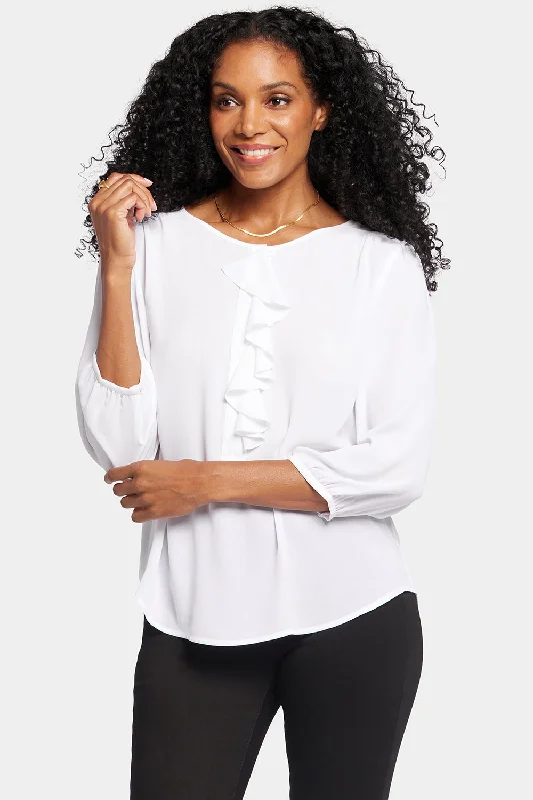 Flounce Front Blouse - Optic White Lightweight Linen Blouse