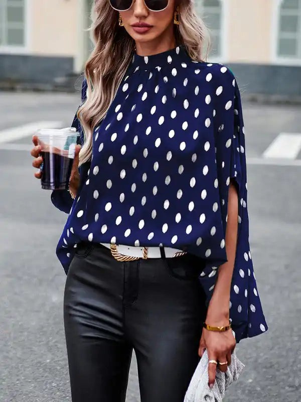 Golden Polka Dot Temperament Design Sense Long-Sleeved blouse Elegant Lace Blouse