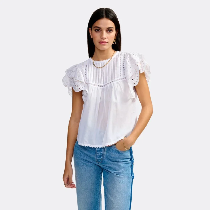 Hudalla Blouse (White) Collared Satin Blouse