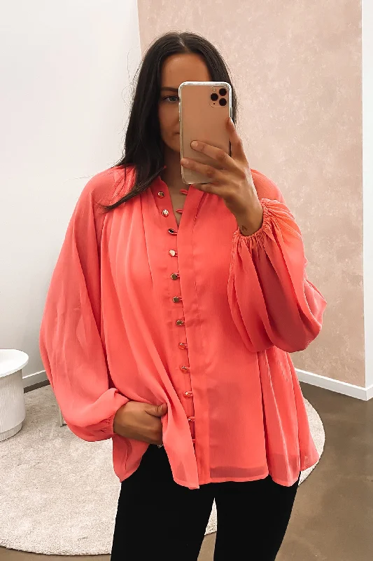 Jacynta Blouse Coral High Neck Blouse