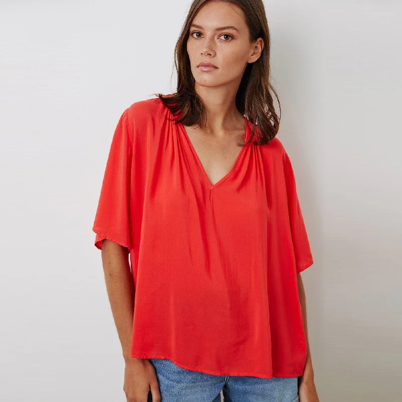 Jaycee Split Neck Blouse (Strawberry) Chic Square Blouse