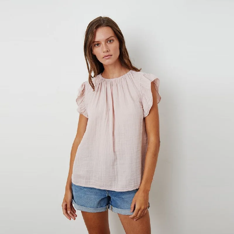 Kaia Cotton Gauze Blouse (Peony) Silky Draped Blouse