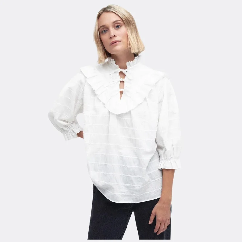 Kelburn High Neck Blouse (Classic White) Bell Sleeve Blouse