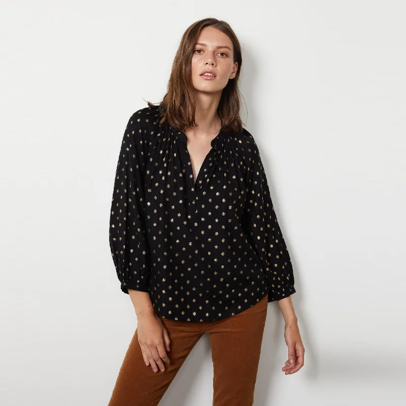 Maisee Foil Dot Blouse (Black Multi) Casual Button Blouse