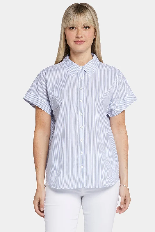 Maya Blouse - Blue Stripe Sheer Sleeve Blouse