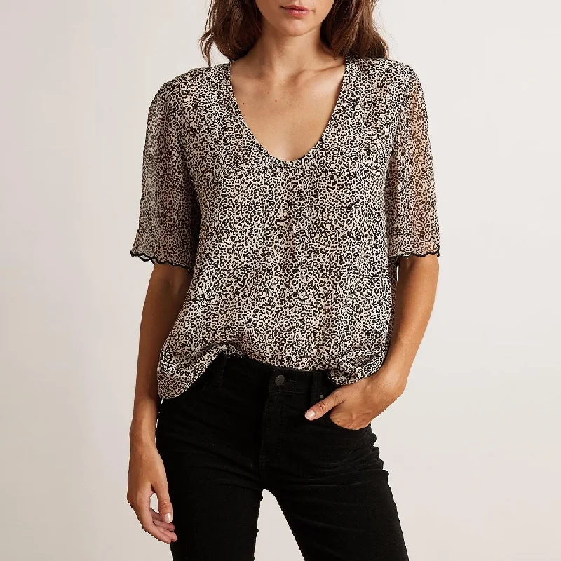 Olivia Printed Viscose Crepe Scoop Neck Blouse Polished Work Blouse