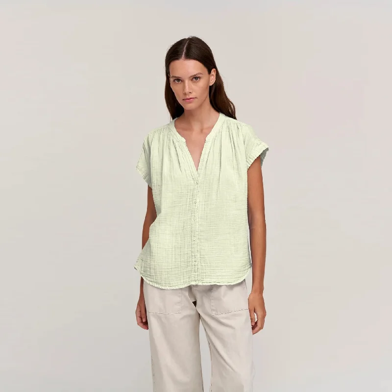 Pamela Cotton Gauze Blouse (Kiwi) Embellished Collar Blouse