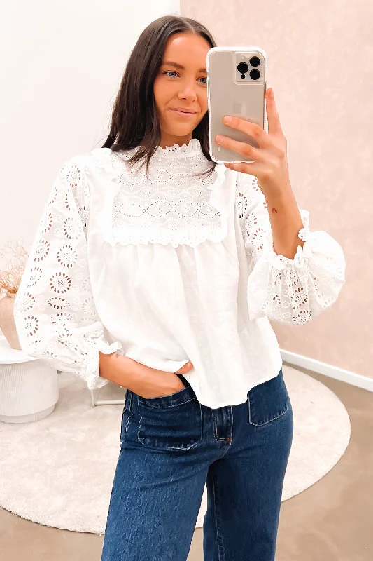 Paris Lace Blouse White Floral Print Blouse