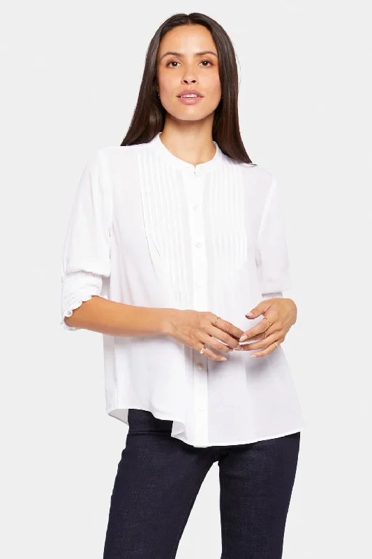 Pleated Short Sleeved Blouse - Optic White Playful Puff Blouse