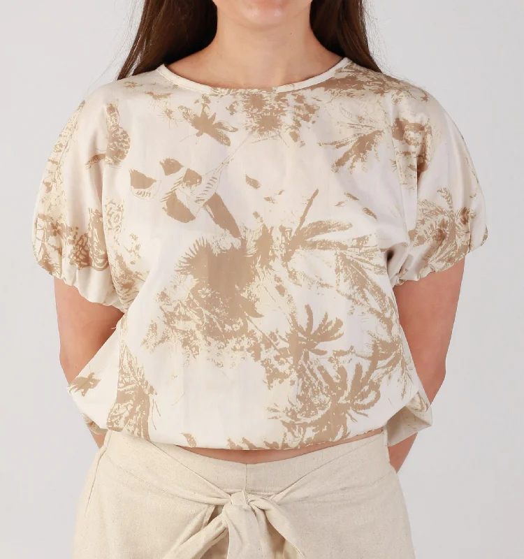 "PUFF SLEEVE" BLOUSE - BEIGE Embroidered Cotton Blouse