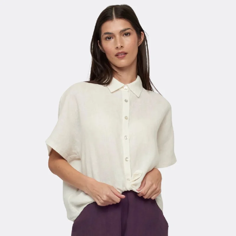 Short Sleeve Linen Blouse (Ecru) Casual Relaxed Blouse