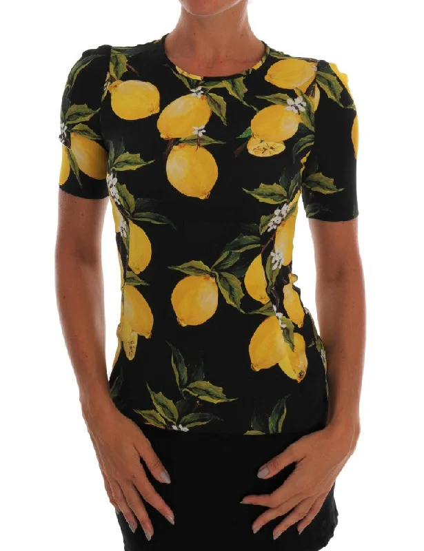 Sicilian Lemon Print Silk Blouse Smart Business Blouse