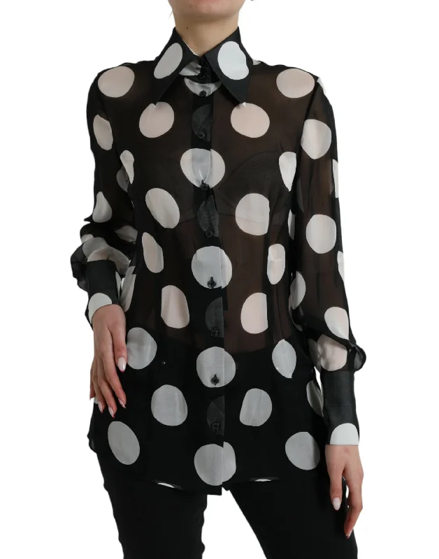 Silk Collared Button-Up Blouse in Black & White Classic Striped Blouse