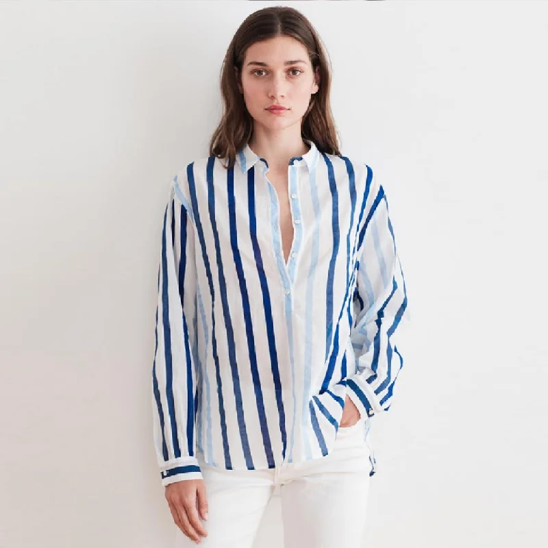 Talia Ombre Stripe Blouse (Blue) Airy Cotton Blouse