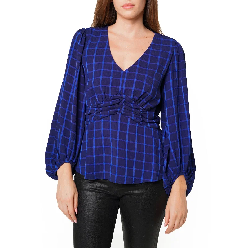 V-neck Checkered Blouse in Night Plaid Smart Casual Blouse