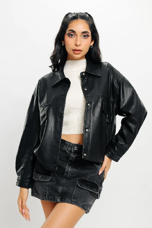 Light Leather Shacket Semi-Sheer Blouse