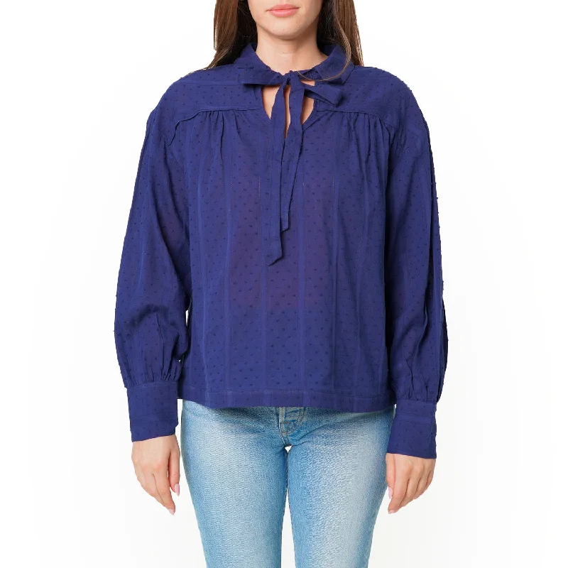 Women's Dotted Tie Neck Blouse in Midnight Stripe Business Casual Blouse