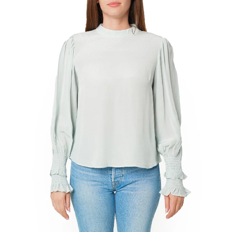 Women's Dotted Tie Neck Blouse in Sage Soft Pastel Blouse