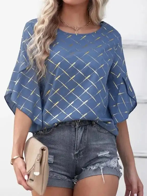 Women’s Printed Ruffle Sleeve Blouse Classic Striped Blouse