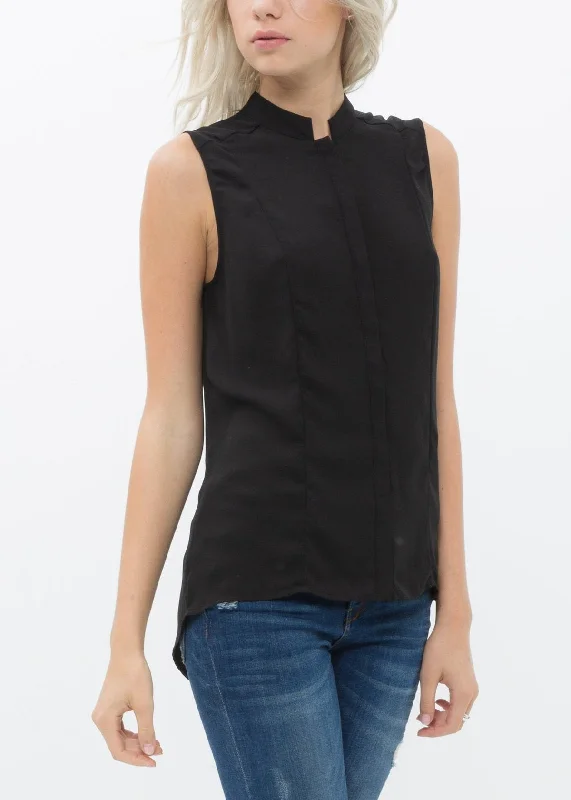 Women's Stand Collar Sleeveless Blouse Flowy Bohemian Blouse