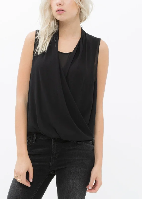 Women's Surplice Sleeveless Blouse Feminine Ruffle Blouse