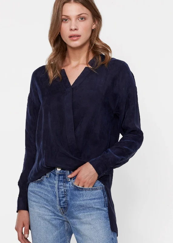 Women's Wrapped High Low Hem Blouse Top Stretchy Fitted Blouse