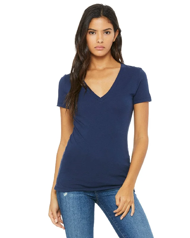 Bella+Canvas Ladies Deep V-Neck T-Shirt | Navy Rayon Fabric Velvet Fabric Corduroy Fabric