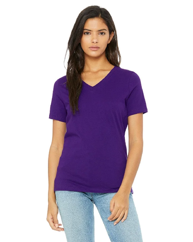 Bella+Canvas Ladies Missy V-Neck T-Shirt | Team Purple Polka Dot Checkered Tartan