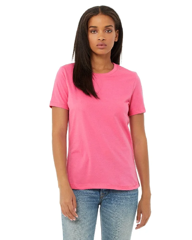 Bella+Canvas Ladies Relaxed Short Sleeve Jersey T-Shirt | Charity Pink Houndstooth Herringbone Solid