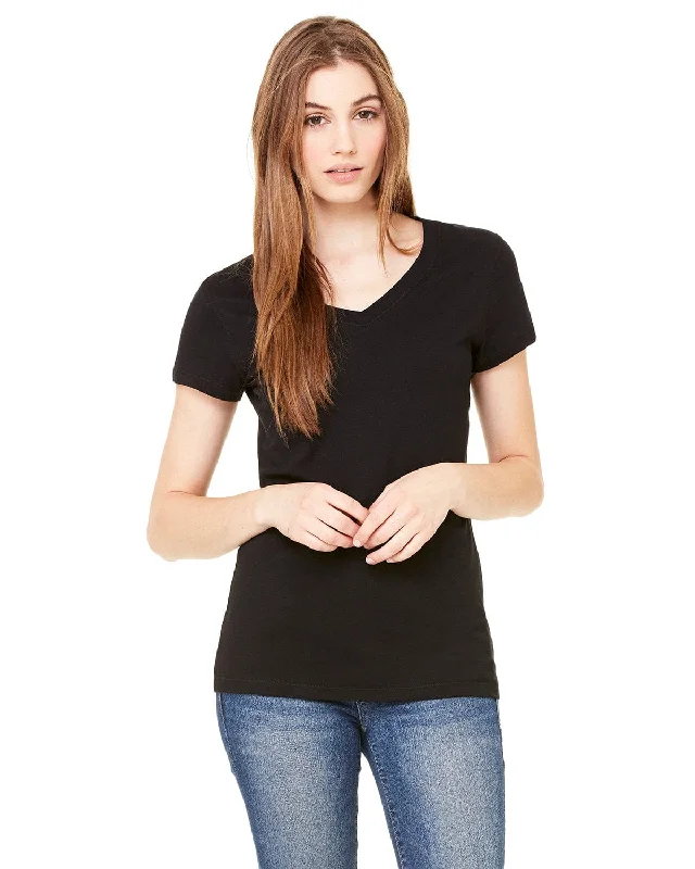 Bella+Canvas Ladies Short Sleeve V-Neck T-Shirt | Black Zippered Front Buttoned Front Snap Front