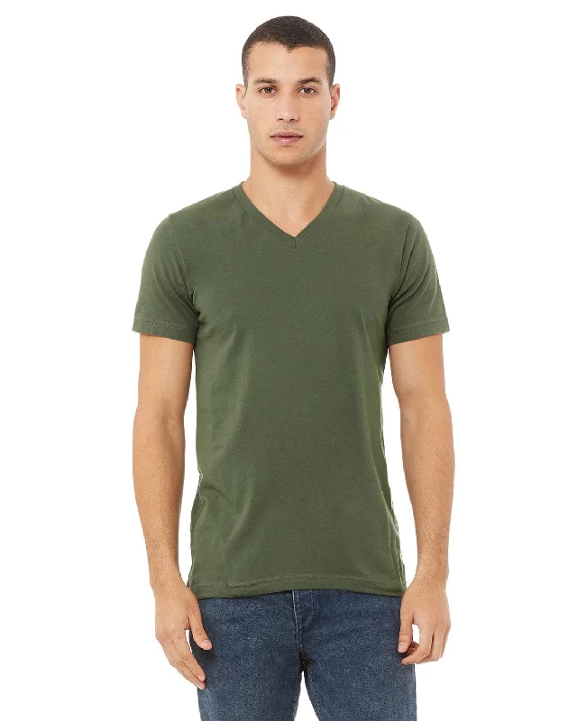 Bella+Canvas Unisex V-Neck T-Shirt | Military Green Satin Blend Silk Blend Wool Blend