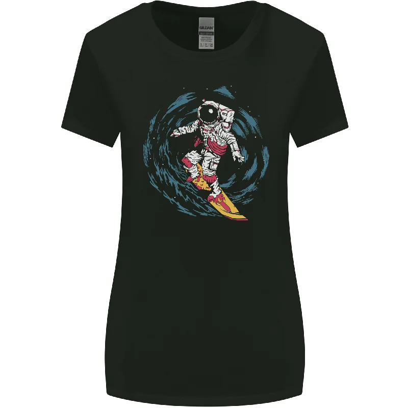 Black Hole Surfer Astronaut Space Surfing Womens Wider Cut T-Shirt Houndstooth Herringbone Solid