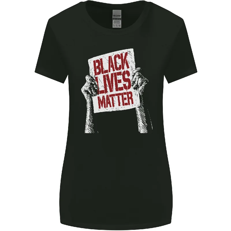 Black Lives Matter Racial Equality Sign Womens Wider Cut T-Shirt Front Pockets Side Pockets Patch Pockets