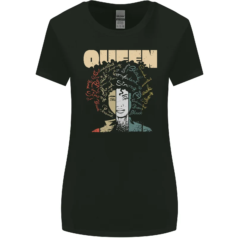 Black Queen Female Empowerment African Womens Wider Cut T-Shirt Machine Wash Dry Clean Hand Wash